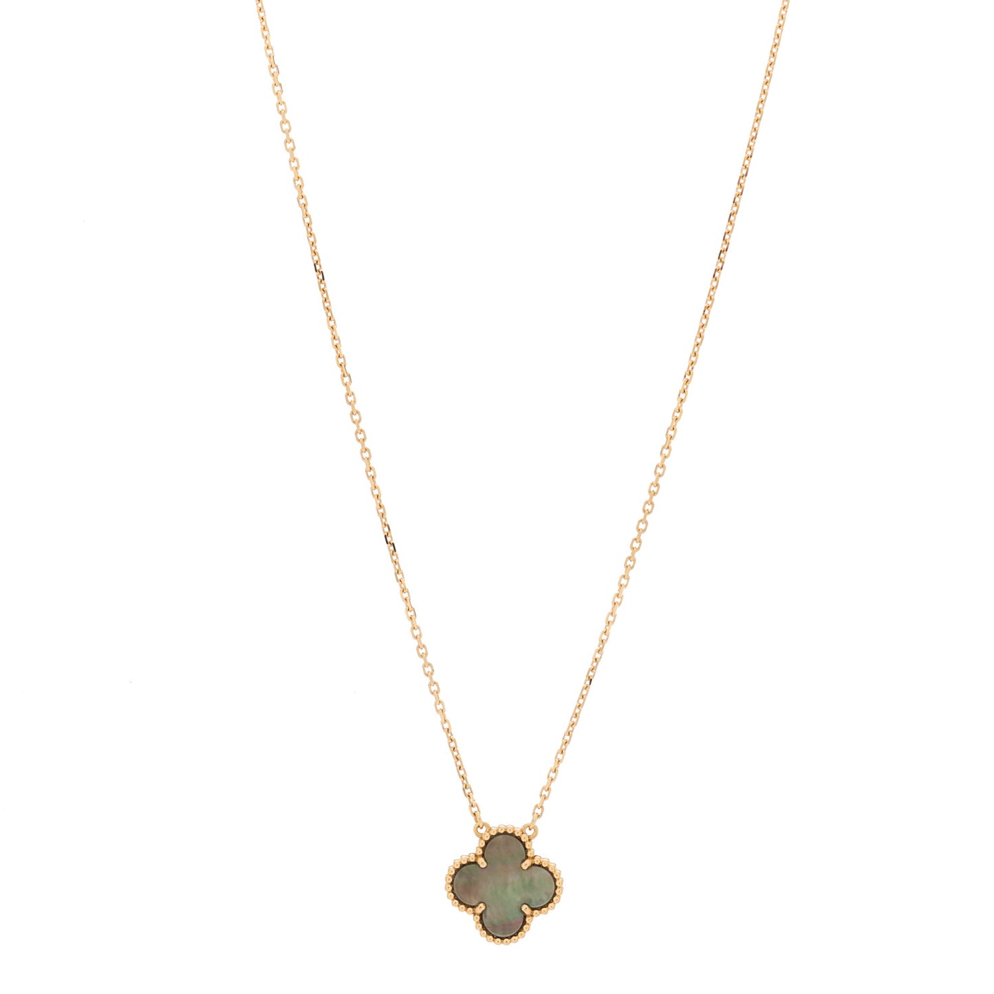18K Rose Gold Gray Mother of Pearl Vintage Alhambra Pendant Necklace