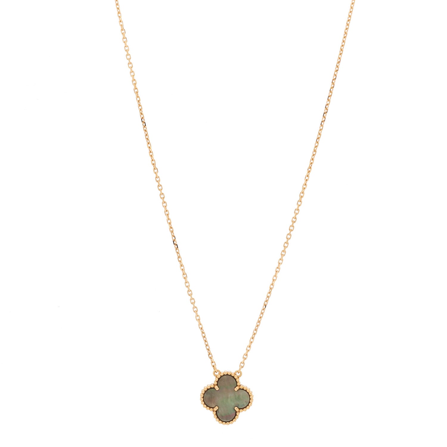 Van Cleef & Arpels 18K Rose Gold Gray Mother of Pearl Vintage Alhambra Pendant Necklace 1 of 5