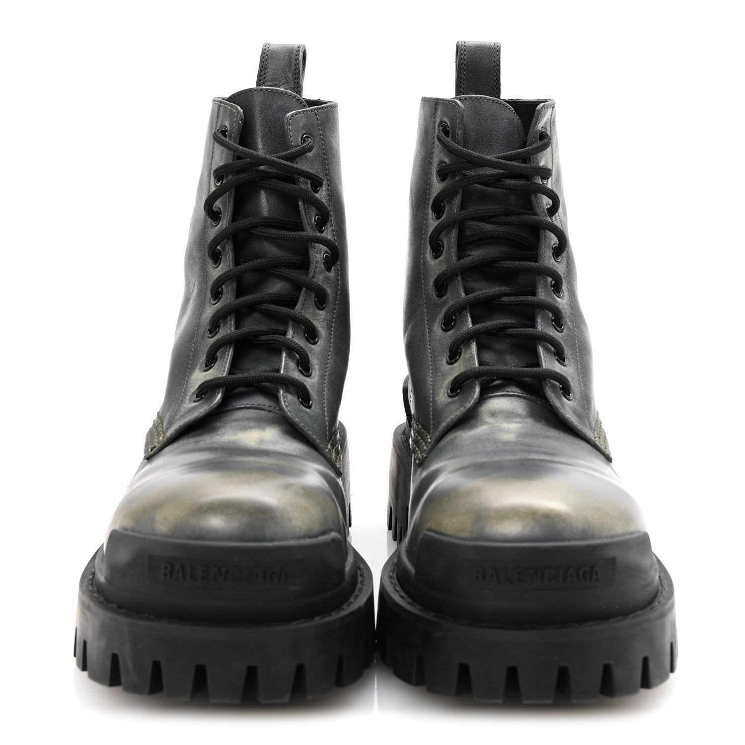Balenciaga Aged Effect Calfskin Strike 20mm Lace Up Boots 37 Kaki 3 of 10