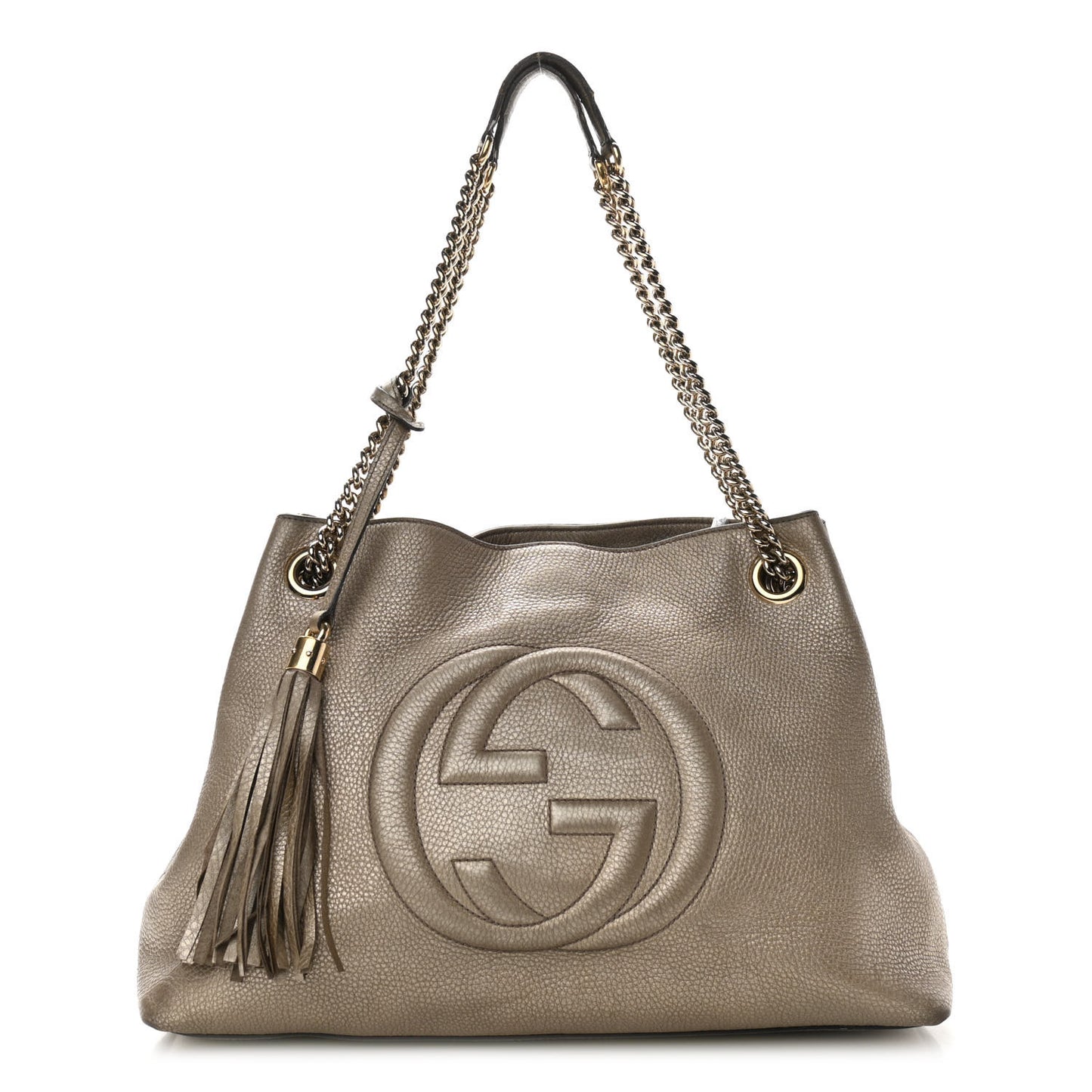 Metallic Pebbled Calfskin Medium Soho Chain Shoulder Bag Golden Beige