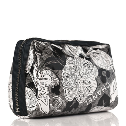 Chanel Coated Canvas Lambskin Camellia Cosmetic Pouch Black White 3 of 8