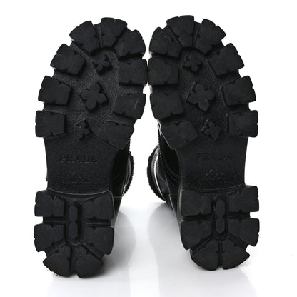 Prada Spazzolato Rois Nylon Shearling Metal Triangle Logo Monolith Pouch Pocket 55mm Boots 36.5 Black 6 of 11