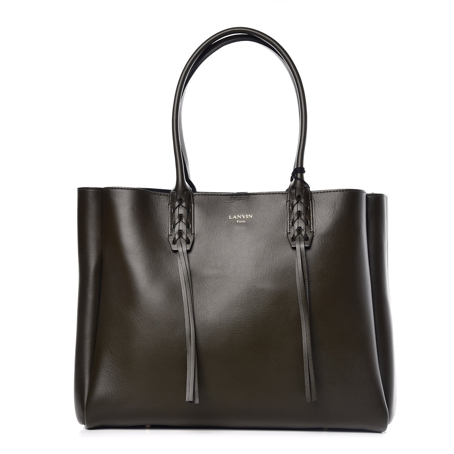 Smooth Calfskin Small Fringe Shopper Tote Khaki Fonce