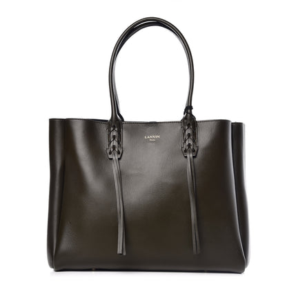 Lanvin Smooth Calfskin Small Fringe Shopper Tote Khaki Fonce 3 of 11