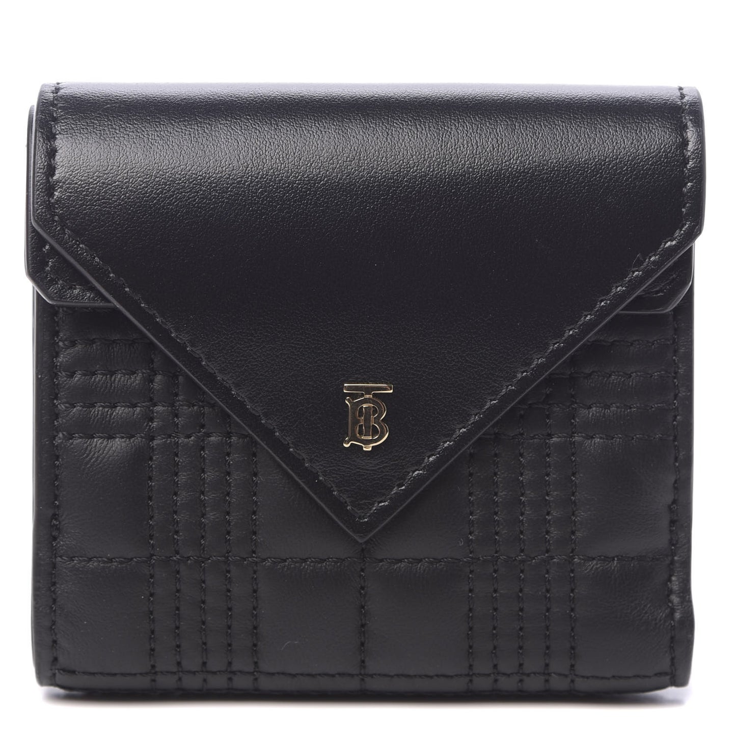 Lambskin Quilted Check Folding Wallet Black