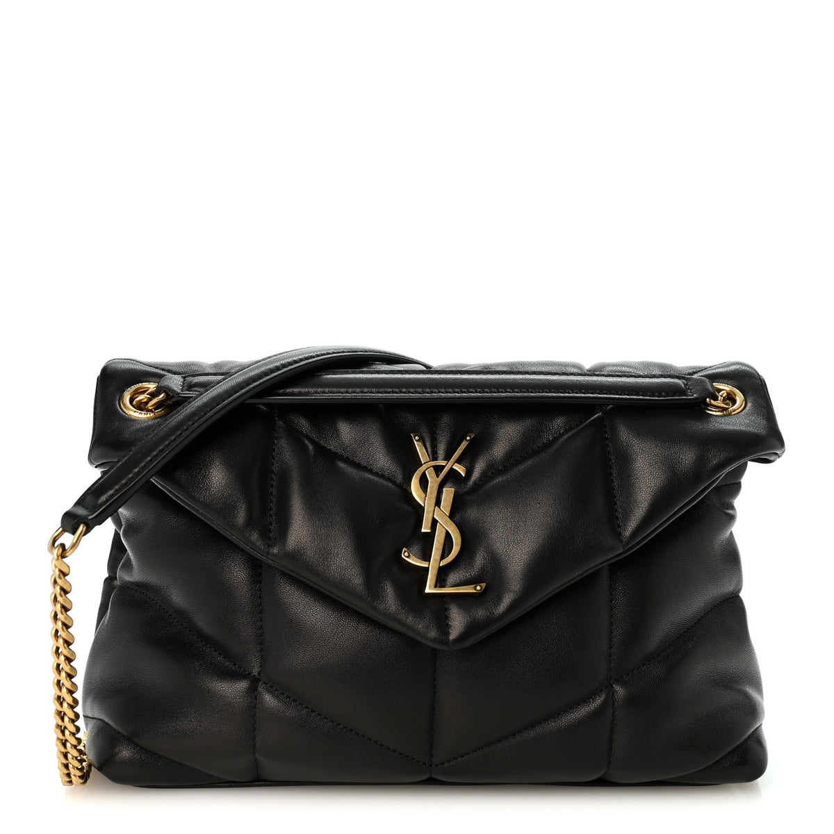 Saint Laurent Lambskin Quilted Small Loulou Puffer Monogram Chain Satchel Black 1 of 10