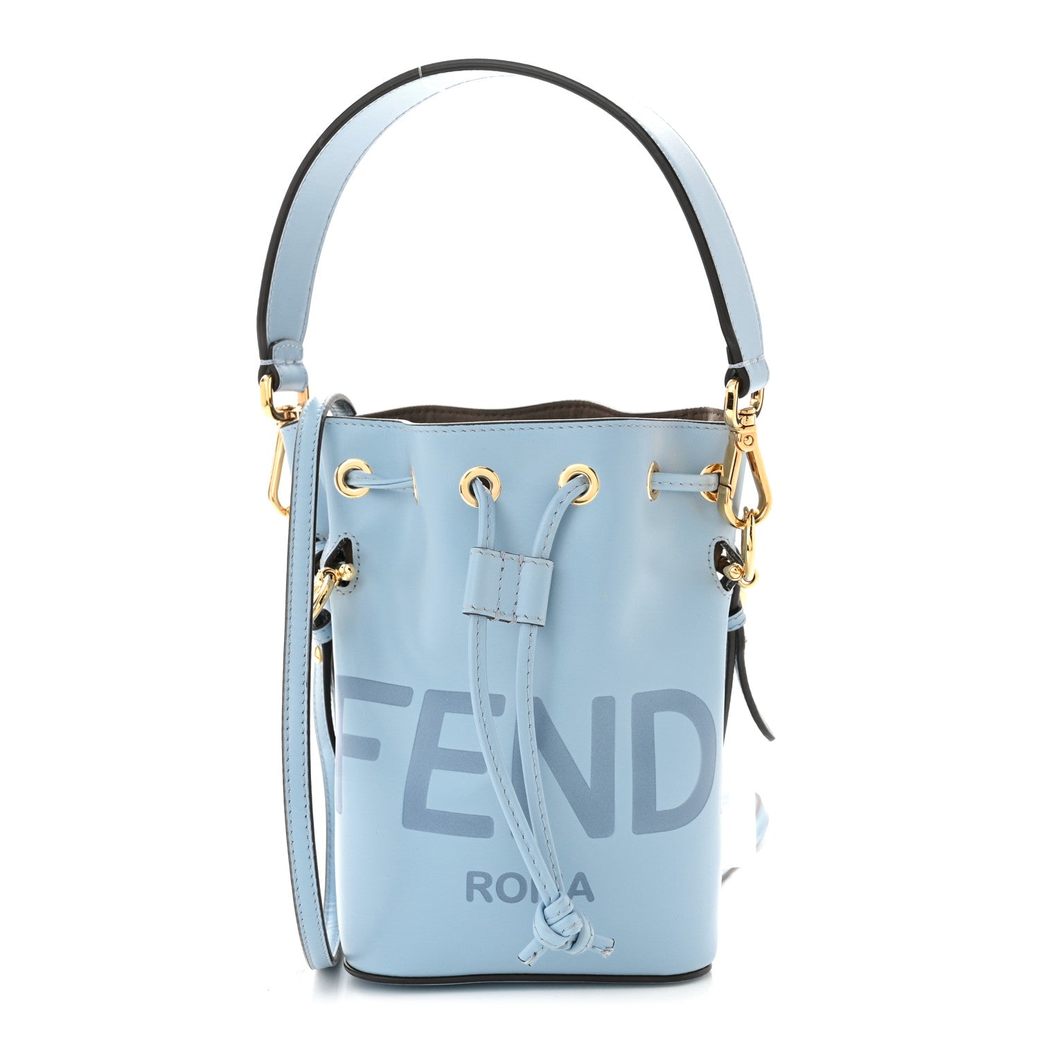 Fendi Vitello King F is Fendi Logo Embossed Mini Mon Tresor Bucket Bag Azzurro Baby Azzurro Baby 1 of 10