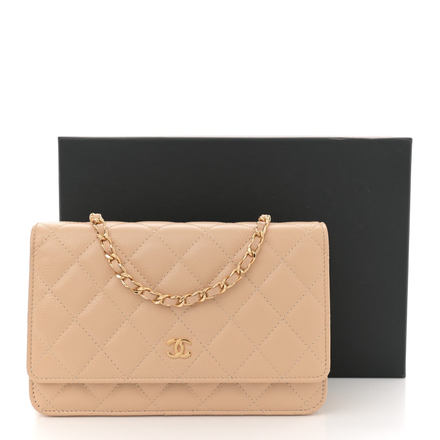 Caviar Quilted Wallet On Chain WOC Beige