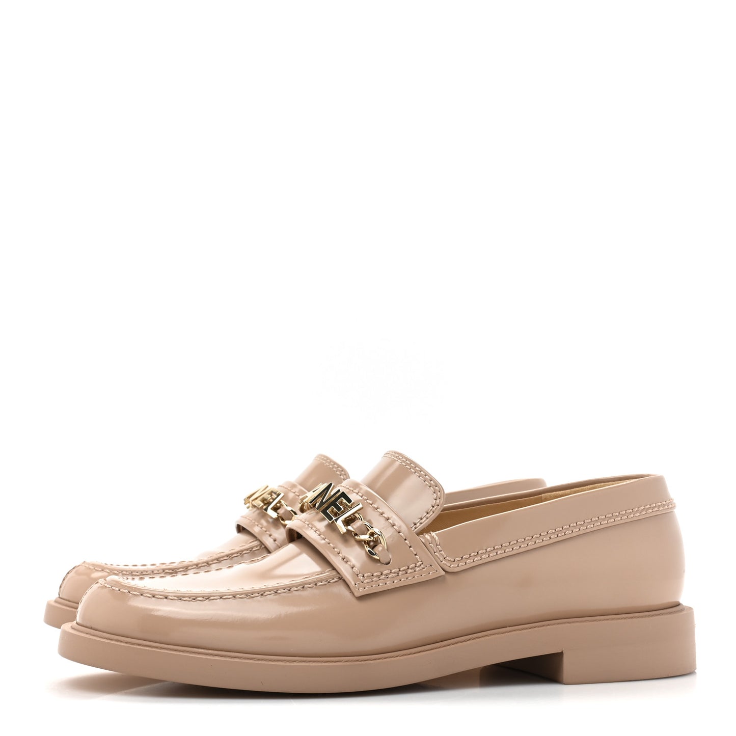 Shiny Calfskin Logo Loafers 37 Beige