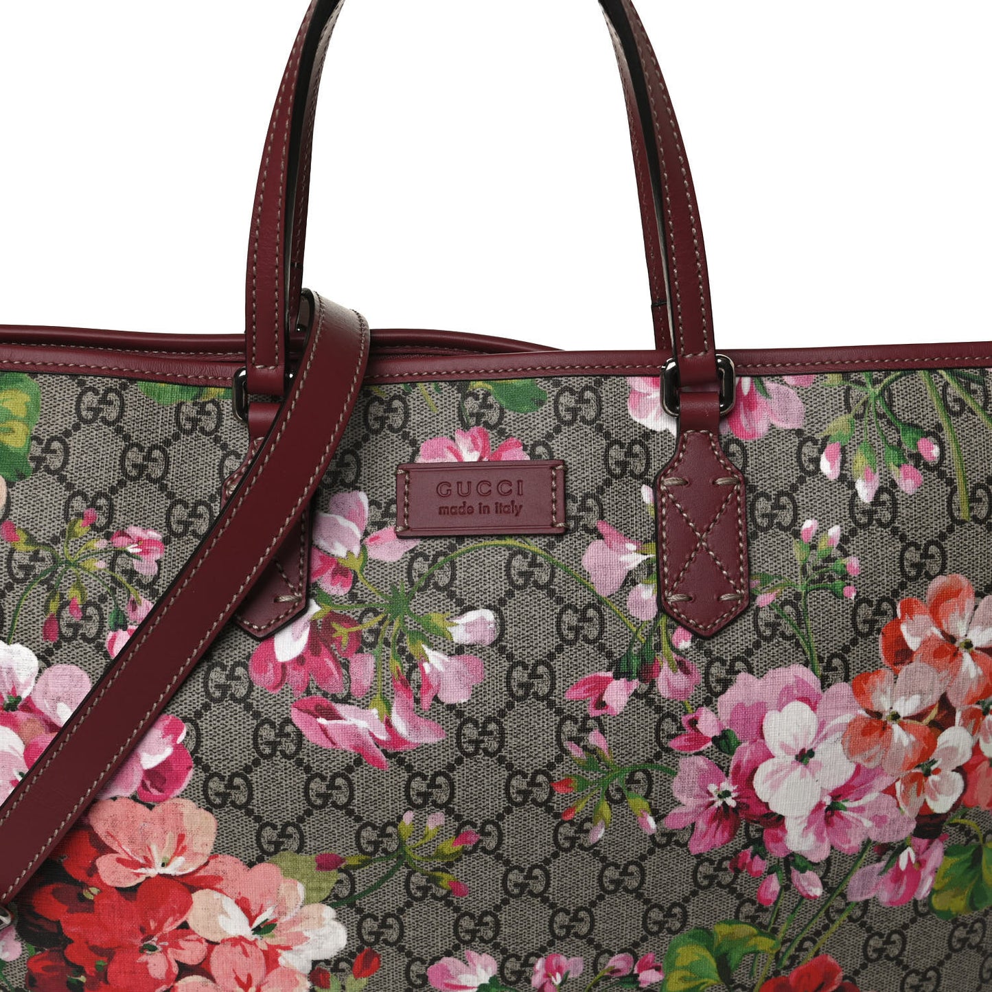 GG Supreme Monogram Blooms Medium Zippered Tote Beige Multicolor Dry Rose