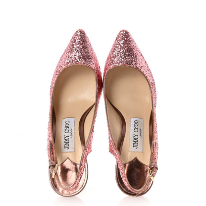 Jimmy Choo Galatica Glitter Fabric Erin 85 Slingback Pump 36 Candyfloss 2 of 9