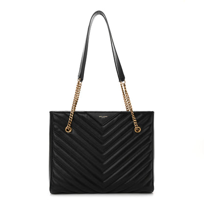 Saint Laurent Grain de Poudre Matelasse Chevron Medium Tribeca Shopping Bag Black 1 of 15
