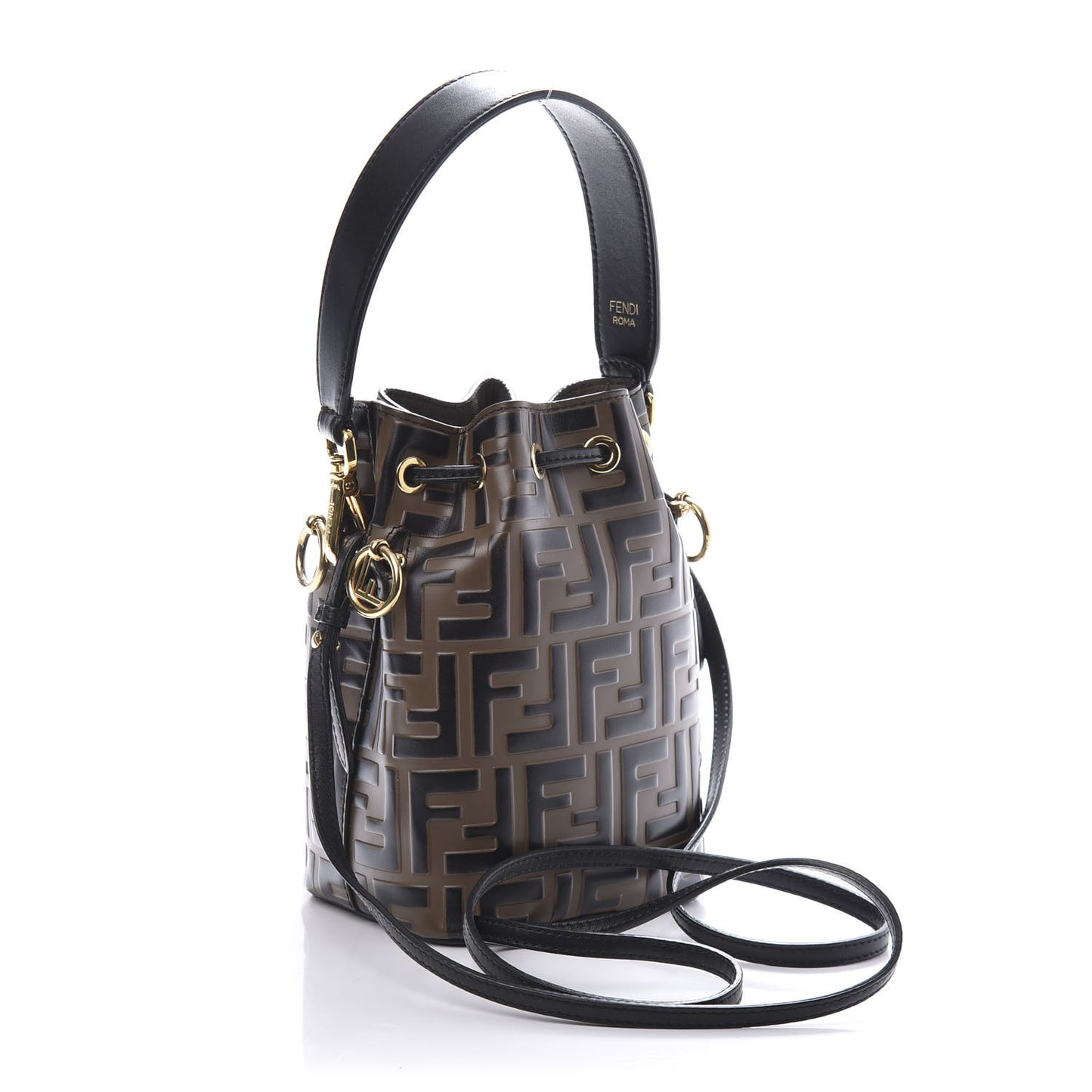 Vitello Liberty F is Fendi Bi-Color FF 1974 Embossed Mini Mon Tresor Bucket Bag Maya Black