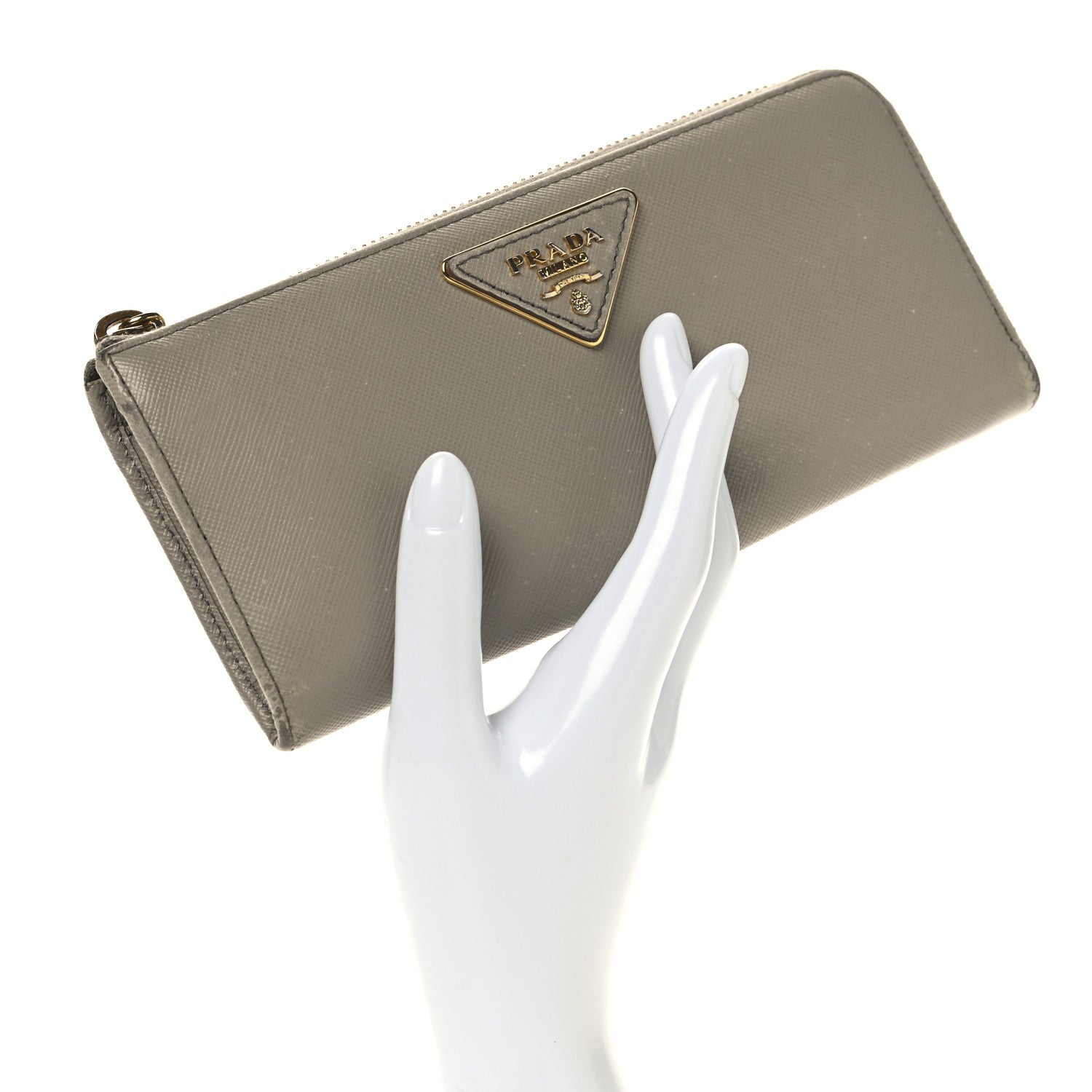 Prada Saffiano Triangle Half Zip Wallet Pomice 2 of 10