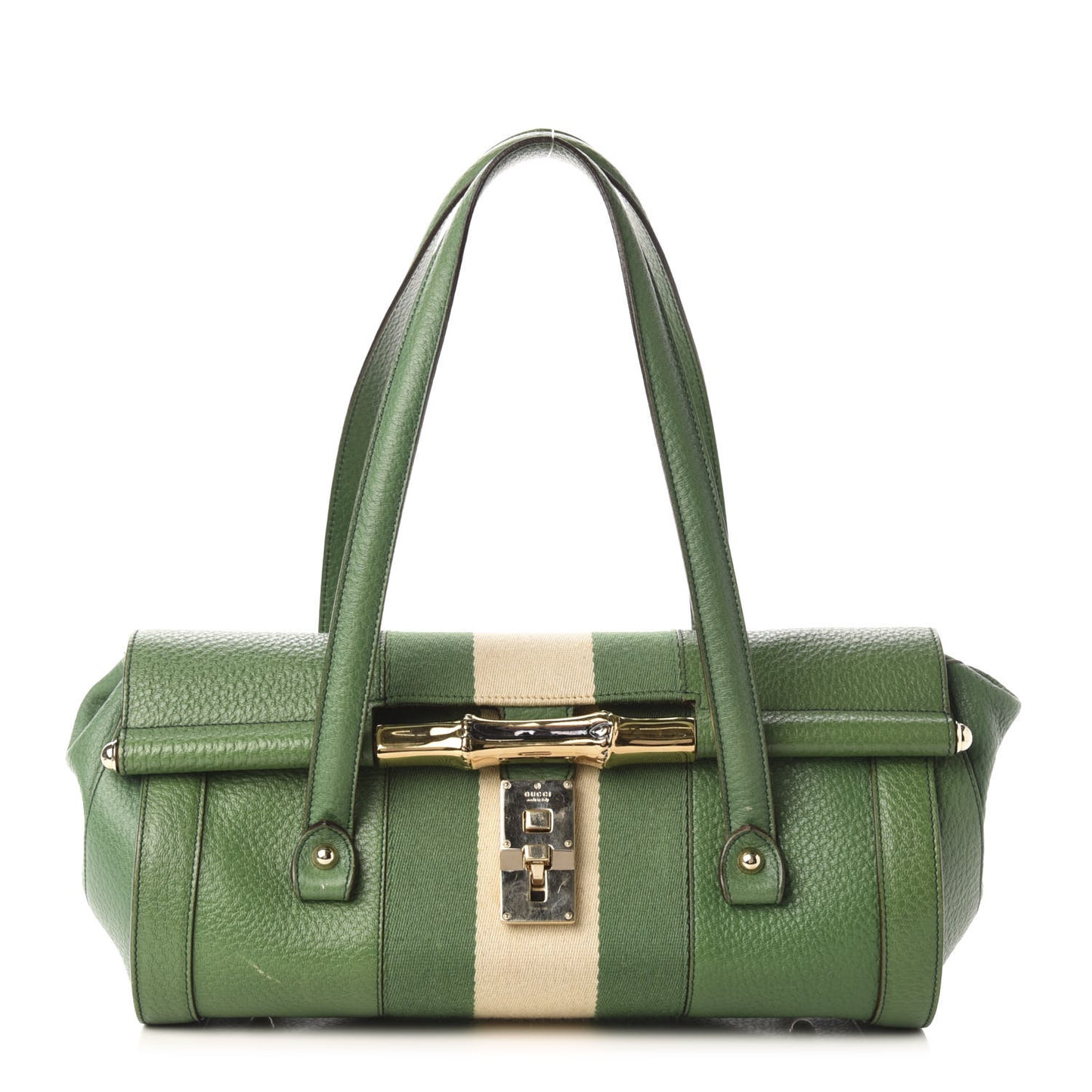 Calfskin Web Bamboo Bullet Satchel Green