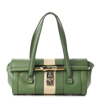 Gucci Calfskin Web Bamboo Bullet Satchel Green 1 of 13