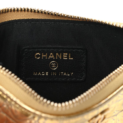 Chanel Metallic Calfskin Crocodile Embossed Cocodile Small Cosmetic Case Gold 6 of 8