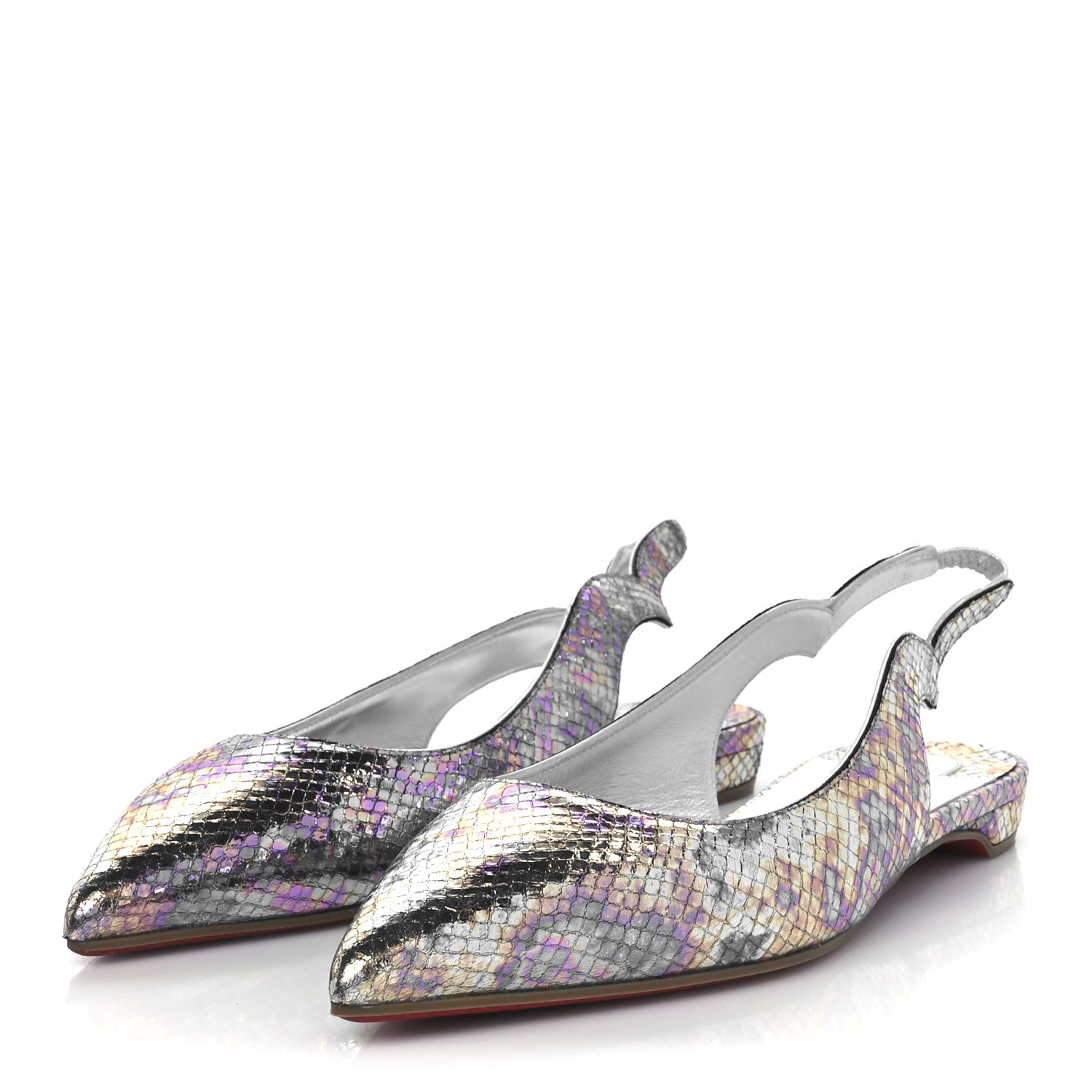 Christian Louboutin Metallic Snakeskin Embossed Hot Chickita Slingback Flats 37.5 Multicolor 4 of 9