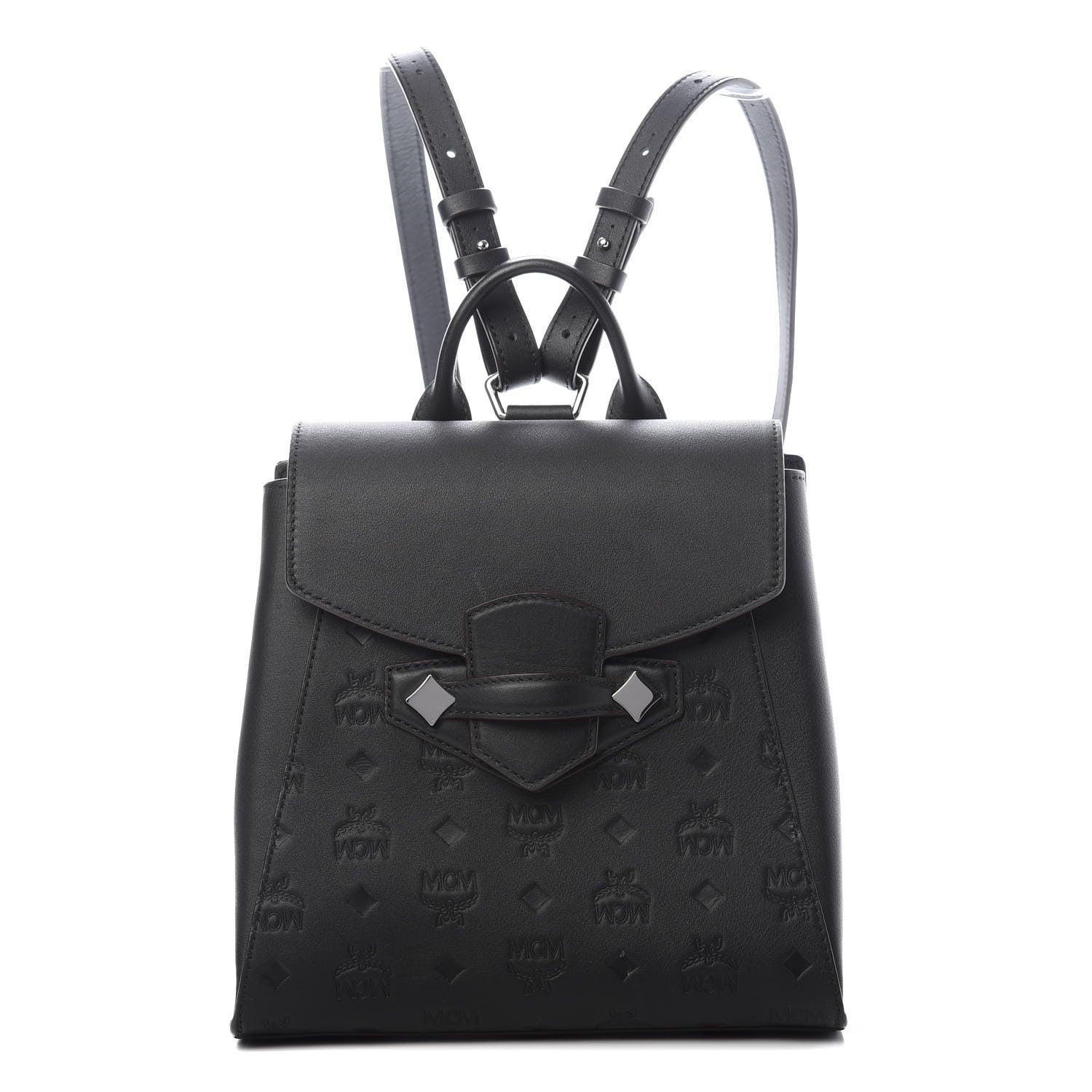 MCM Calfskin Essential Monogram Small Backpack Black 1 of 9