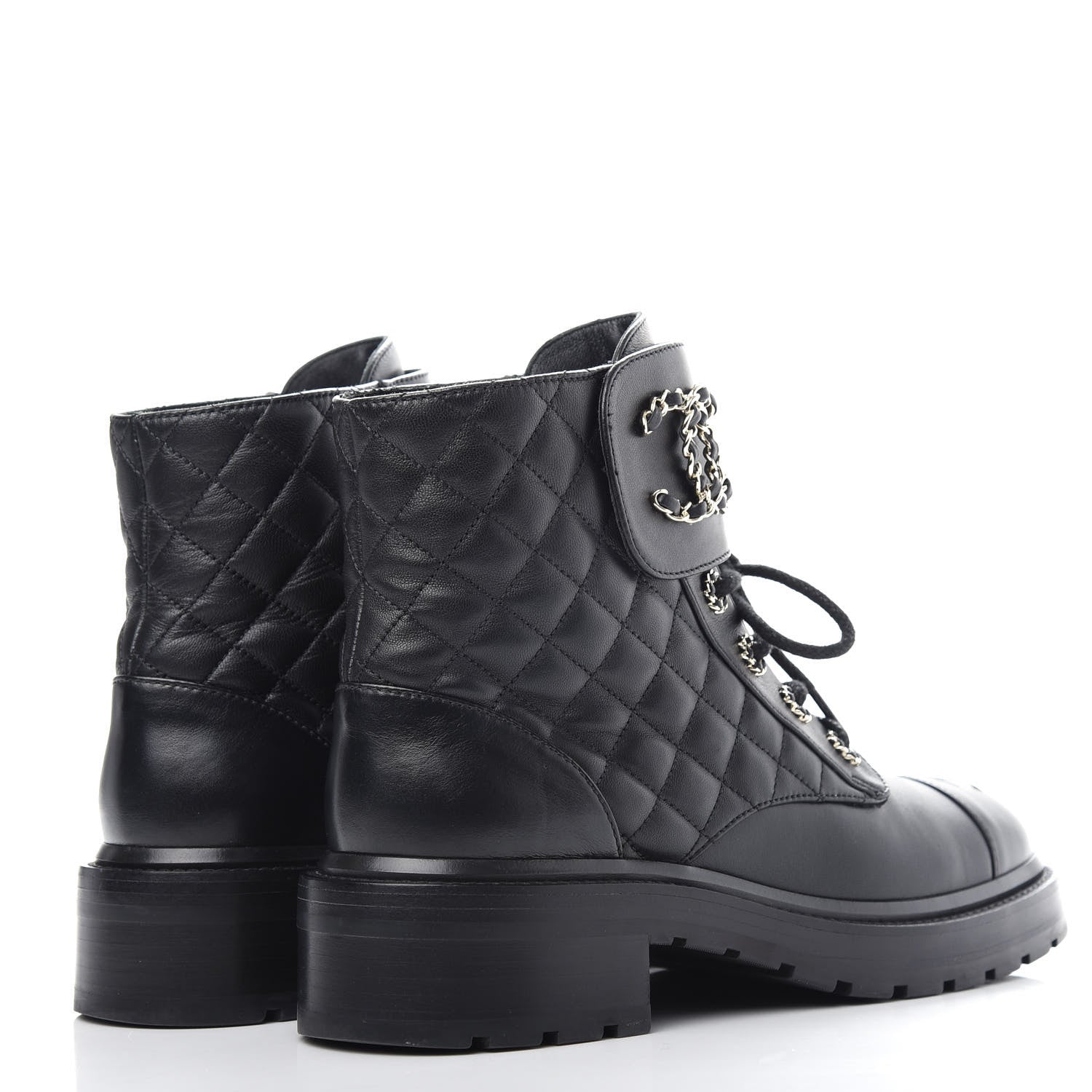 Chanel Lambskin Calfskin Quilted Lace Up Combat Boots 40 Black 4 of 13