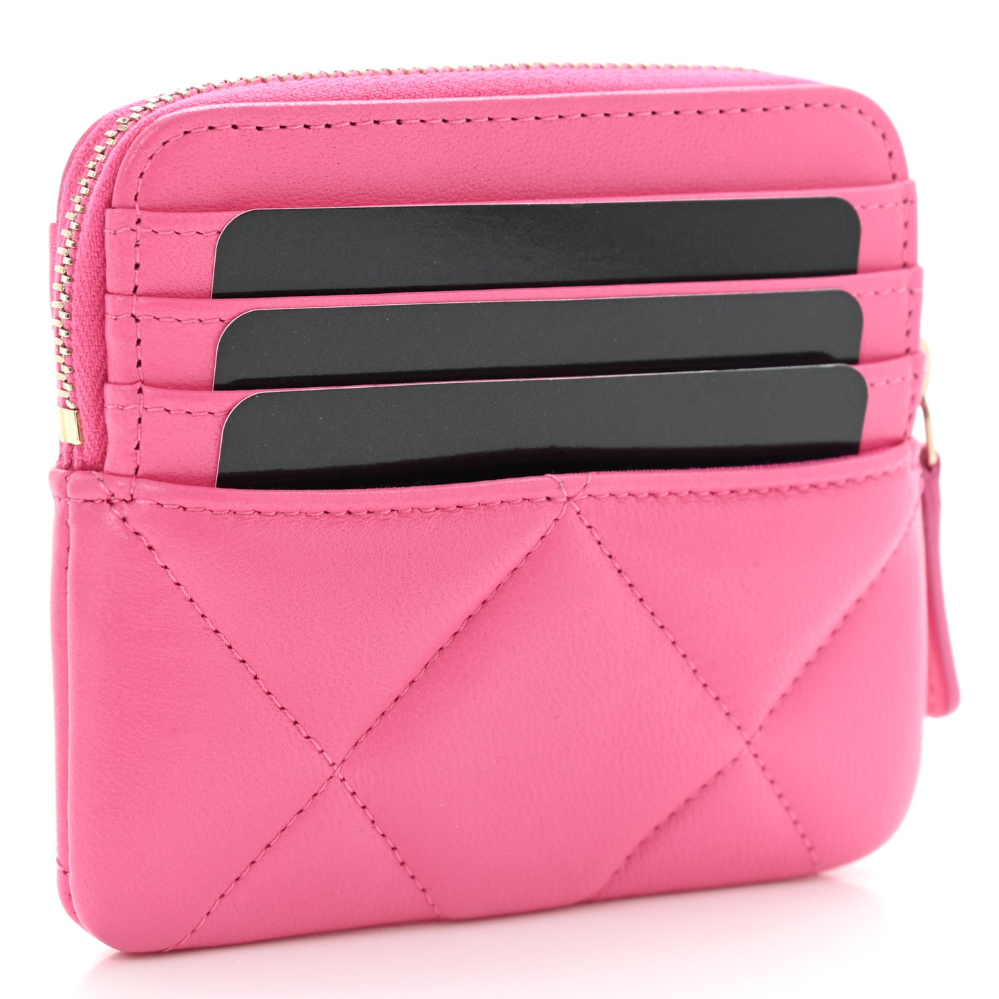 Lambskin Quilted Chanel 19 Zip Card Holder Wallet Pink