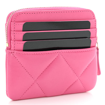 Chanel Lambskin Quilted Chanel 19 Zip Card Holder Wallet Pink 3 of 11