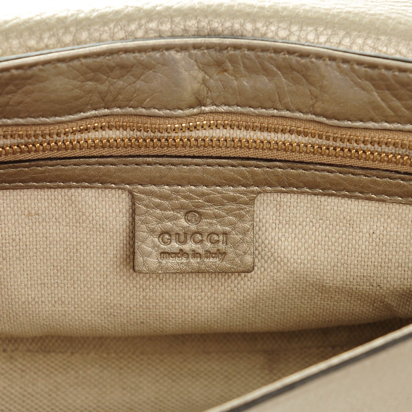 Metallic Pebbled Calfskin Medium Soho Flap Crossbody Golden Beige
