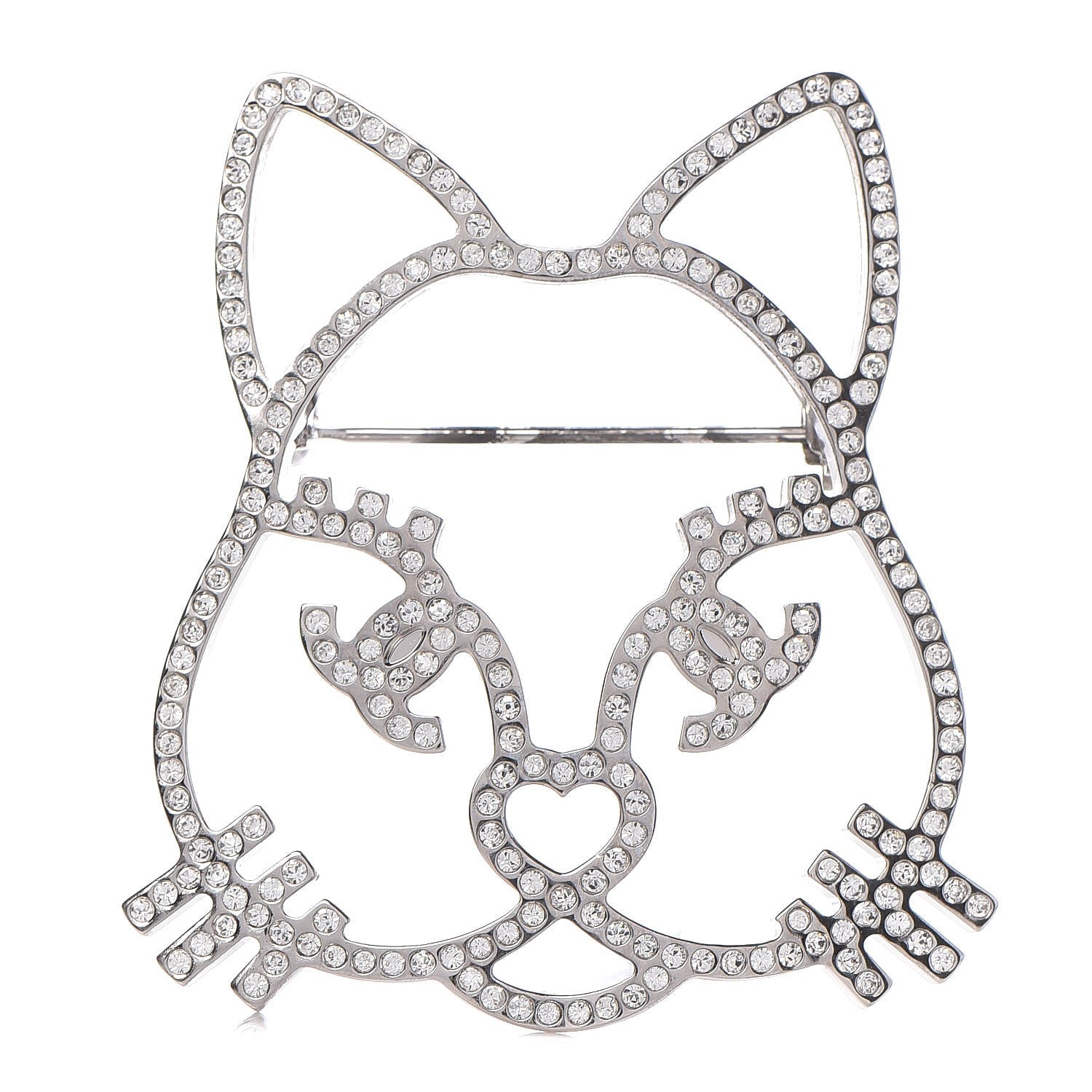 Chanel Strass Crystal Emoji Choupette Cat Brooch Silver 1 of 4