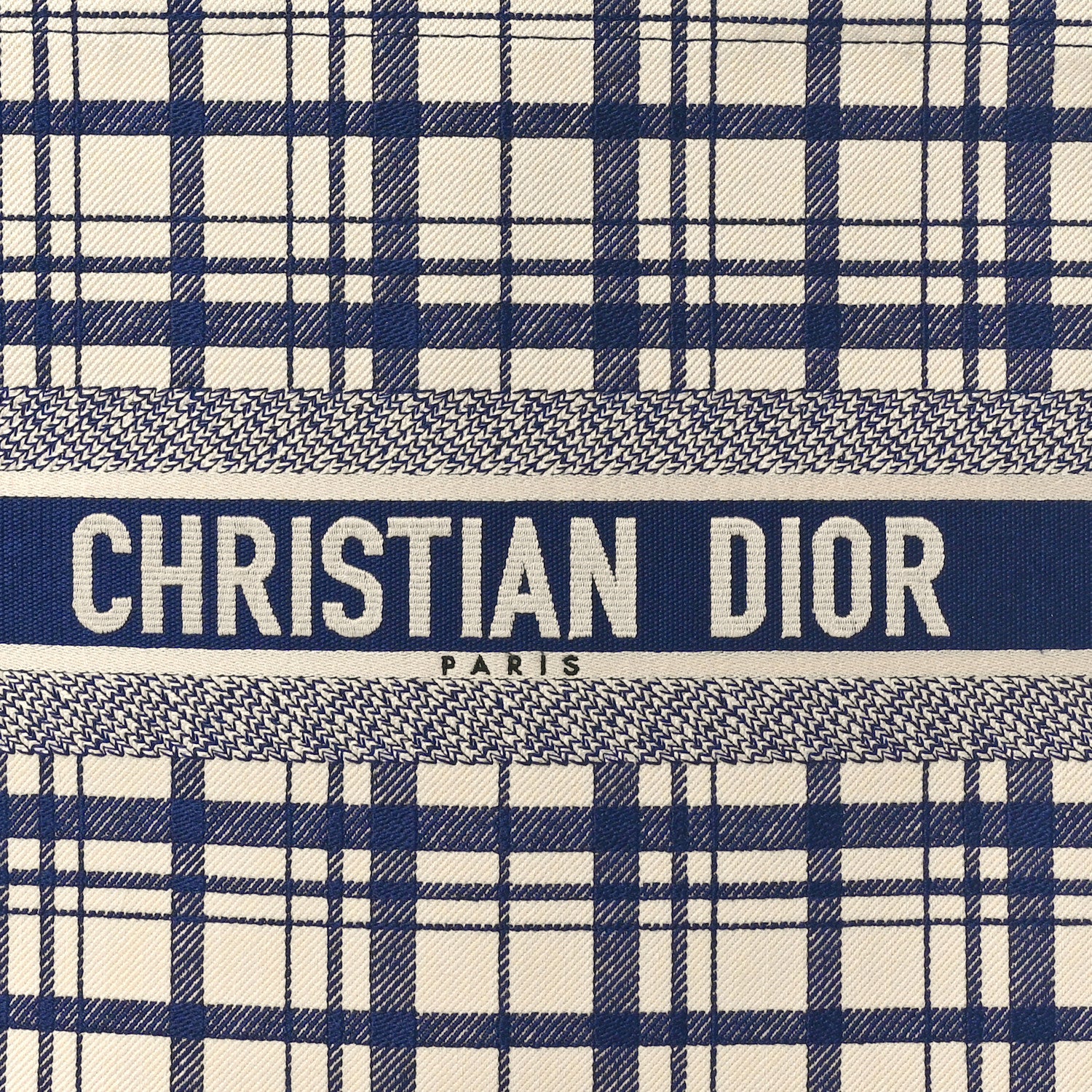 Christian Dior Canvas Embroidered Large Plaid Book Tote Navy 8 of 10