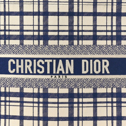 Christian Dior Canvas Embroidered Large Plaid Book Tote Navy 8 of 10