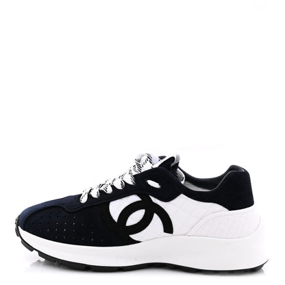 Chanel Suede Perforated Womens CC Sneakers 35.5 Black White 1 of 9