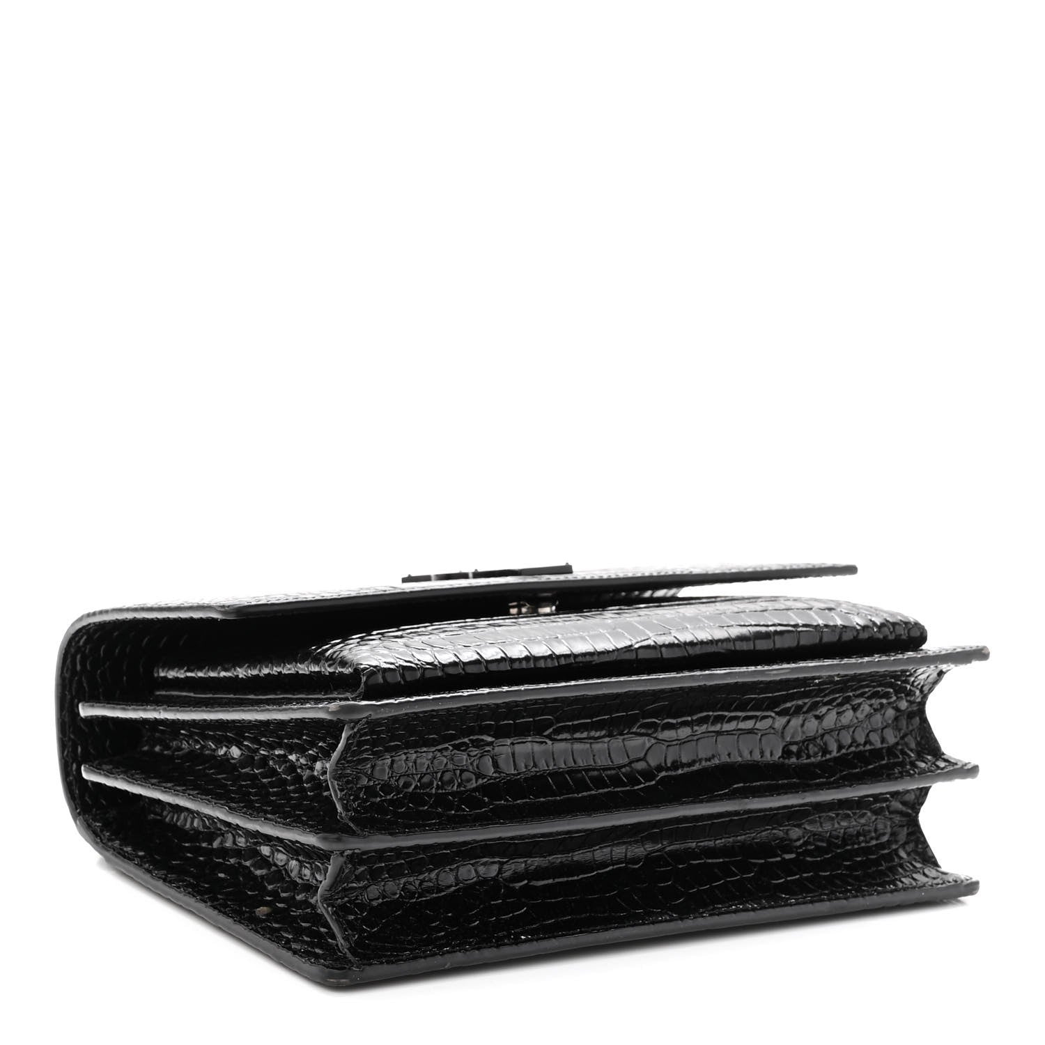 Saint Laurent Calfskin Crocodile Embossed Medium Monochrome Monogram Sunset Black 4 of 10
