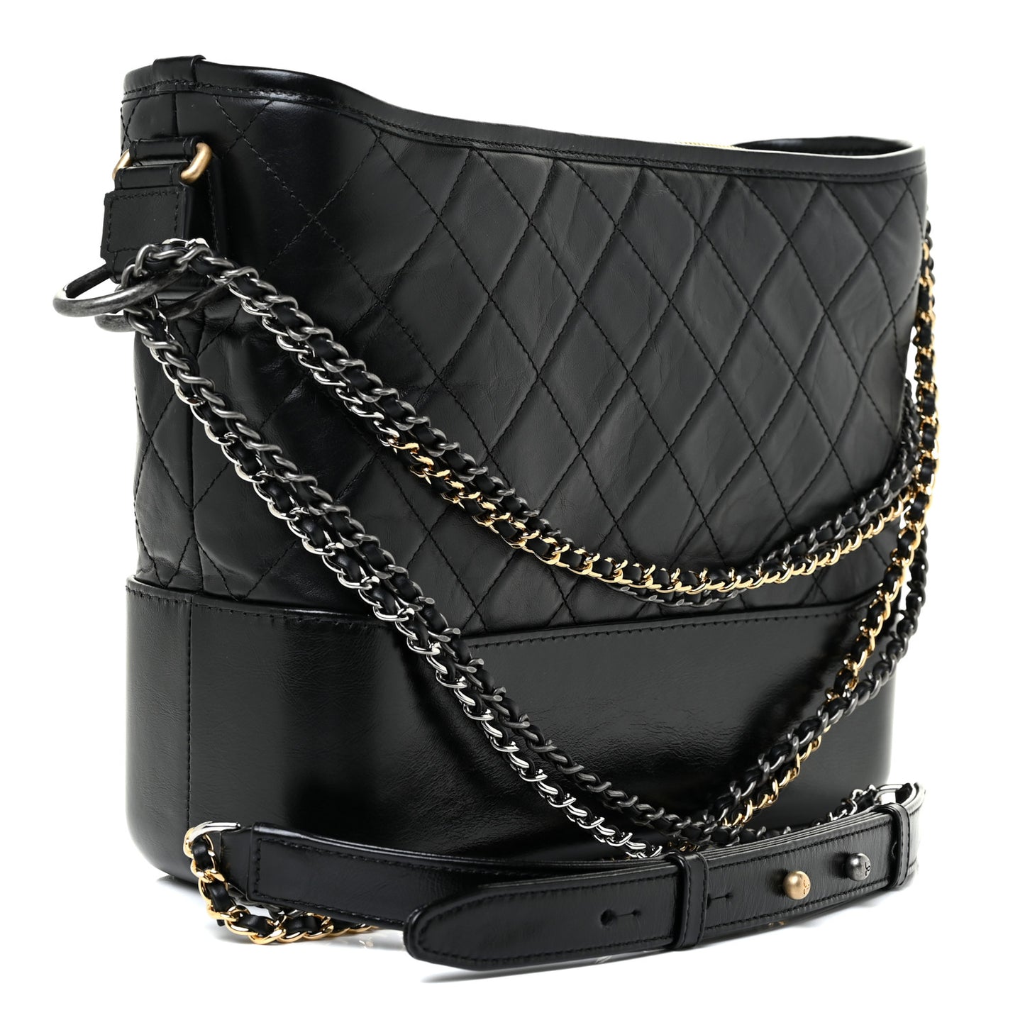 Aged Calfskin Quilted Medium Gabrielle Hobo Black