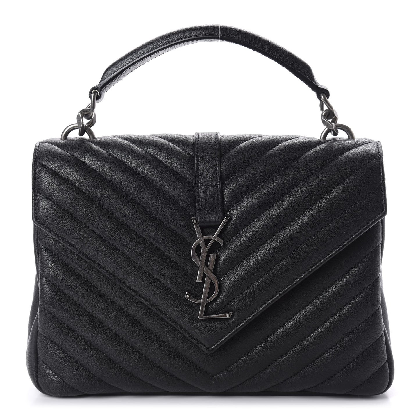 Sheepskin Matelasse Chevron Monogram Medium College Bag Black