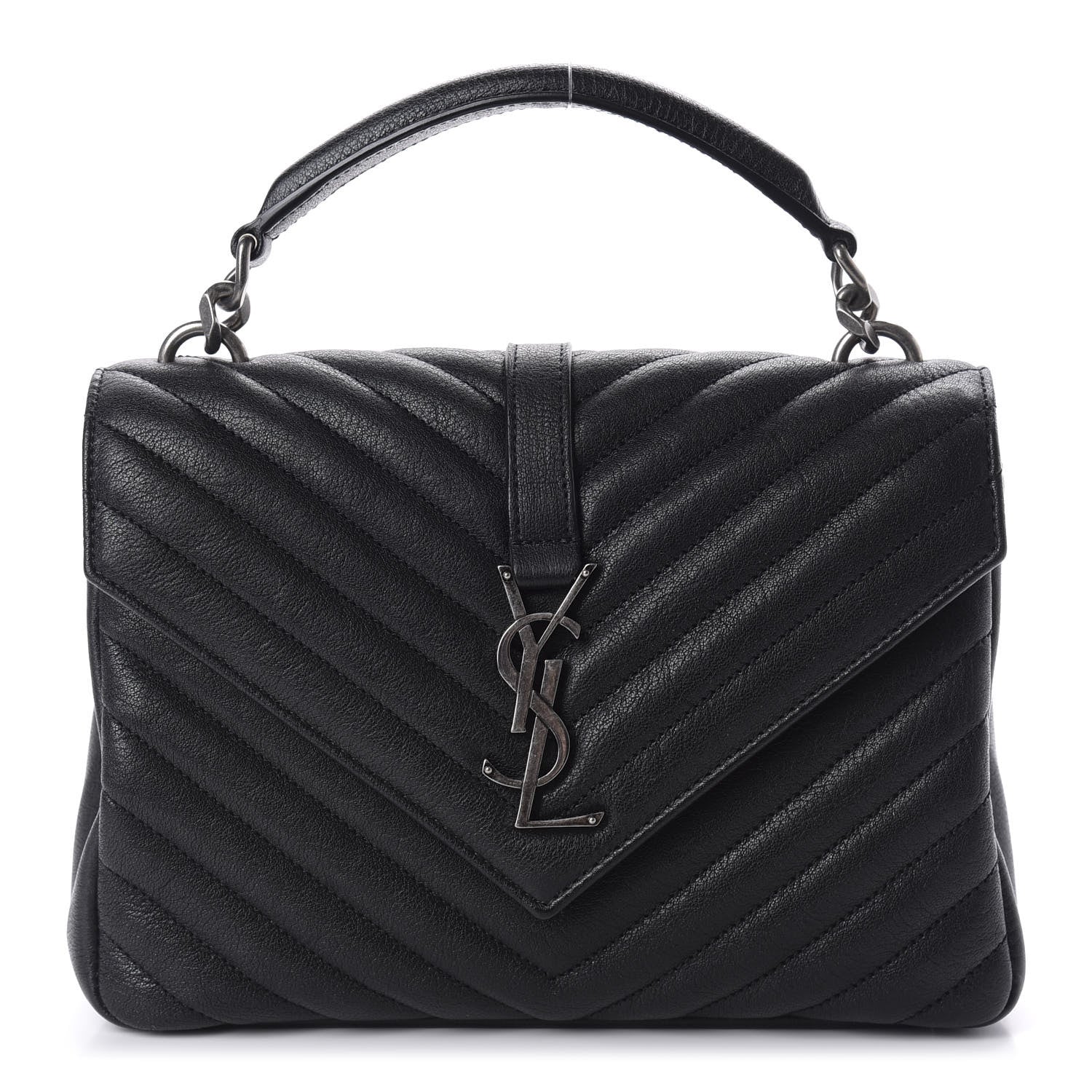Saint Laurent Sheepskin Matelasse Chevron Monogram Medium College Bag Black 1 of 11