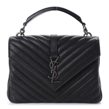 Saint Laurent Sheepskin Matelasse Chevron Monogram Medium College Bag Black 1 of 11