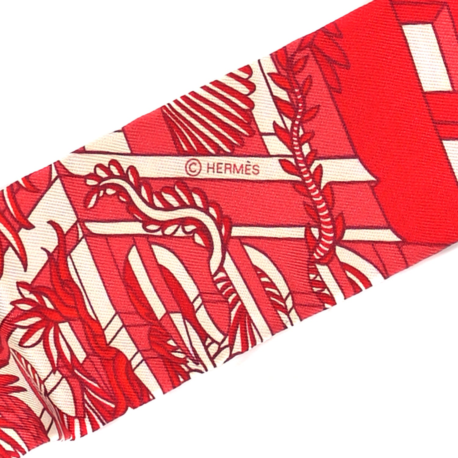 Hermes Silk Animapolis Twilly Rouge White 5 of 5