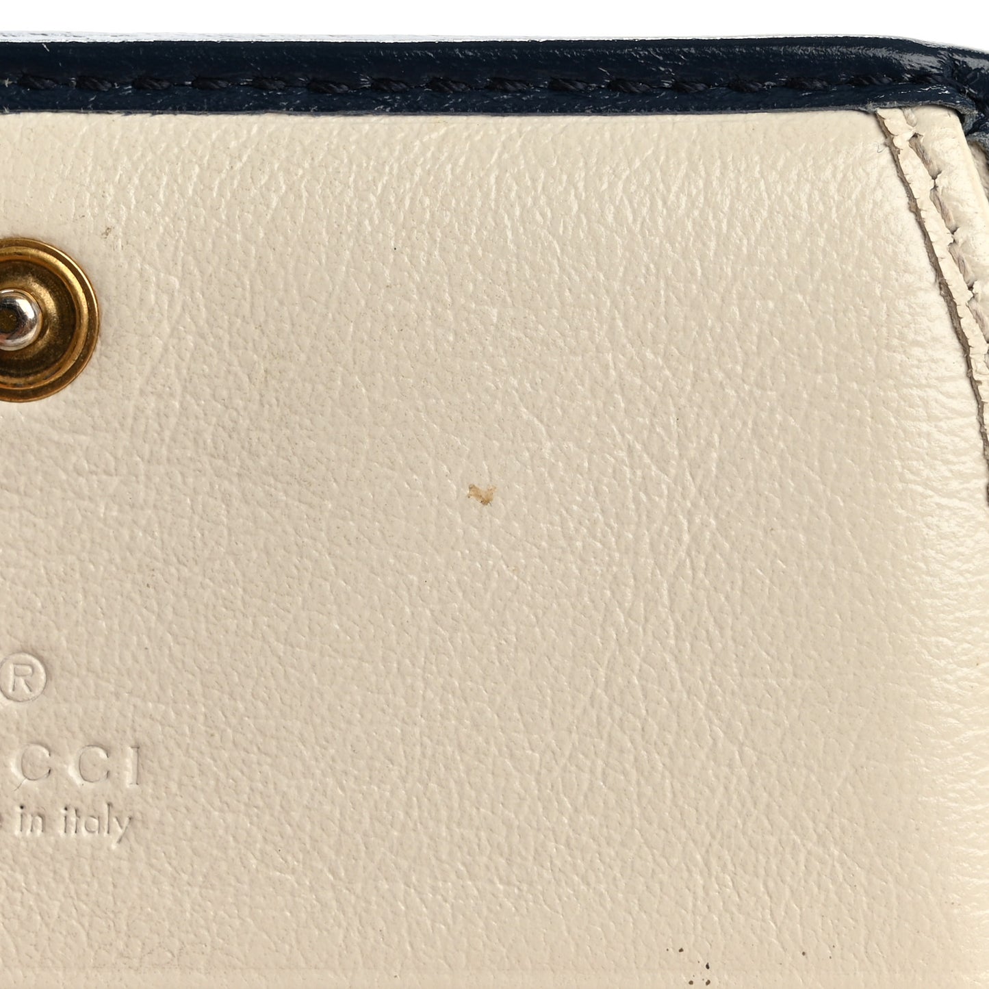 Vintage Effect Calfskin Matelasse Diagonal Torchon GG Marmont Card Case Wallet Mystic White Blue Agata