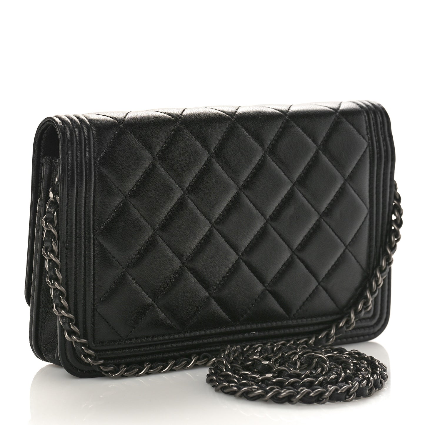 Lambskin Quilted Boy Wallet On Chain WOC Black