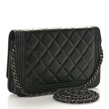 Chanel Lambskin Quilted Boy Wallet On Chain WOC Black 2 of 11
