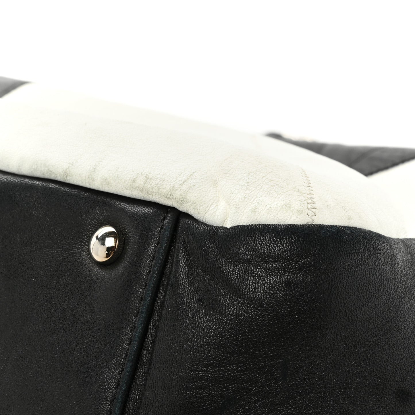 Lambskin Patchwork Accordion Flap Black White