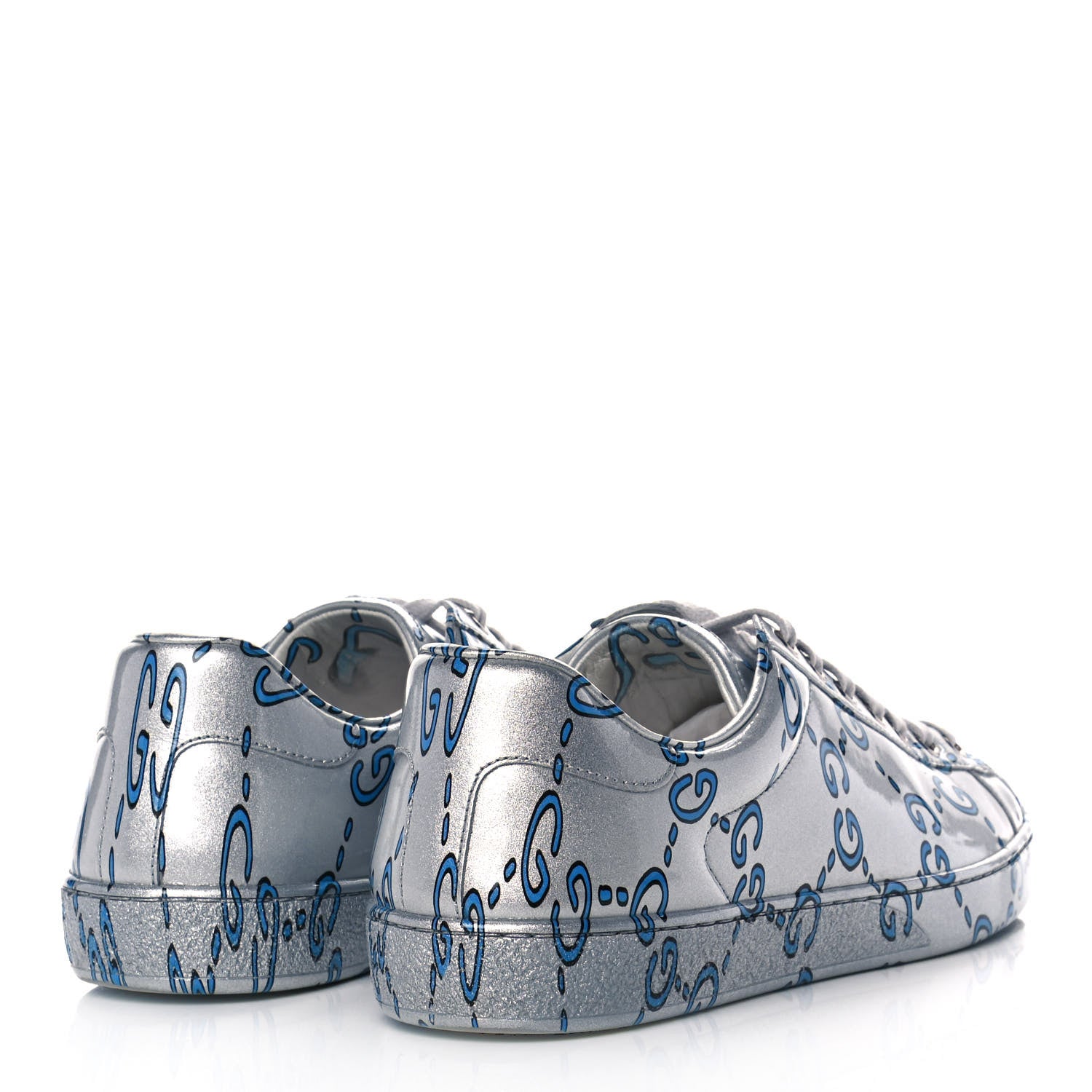 Gucci Miro Rubber Wax GucciGhost Print Mens New Ace Sneakers 8 Silver 4 of 10