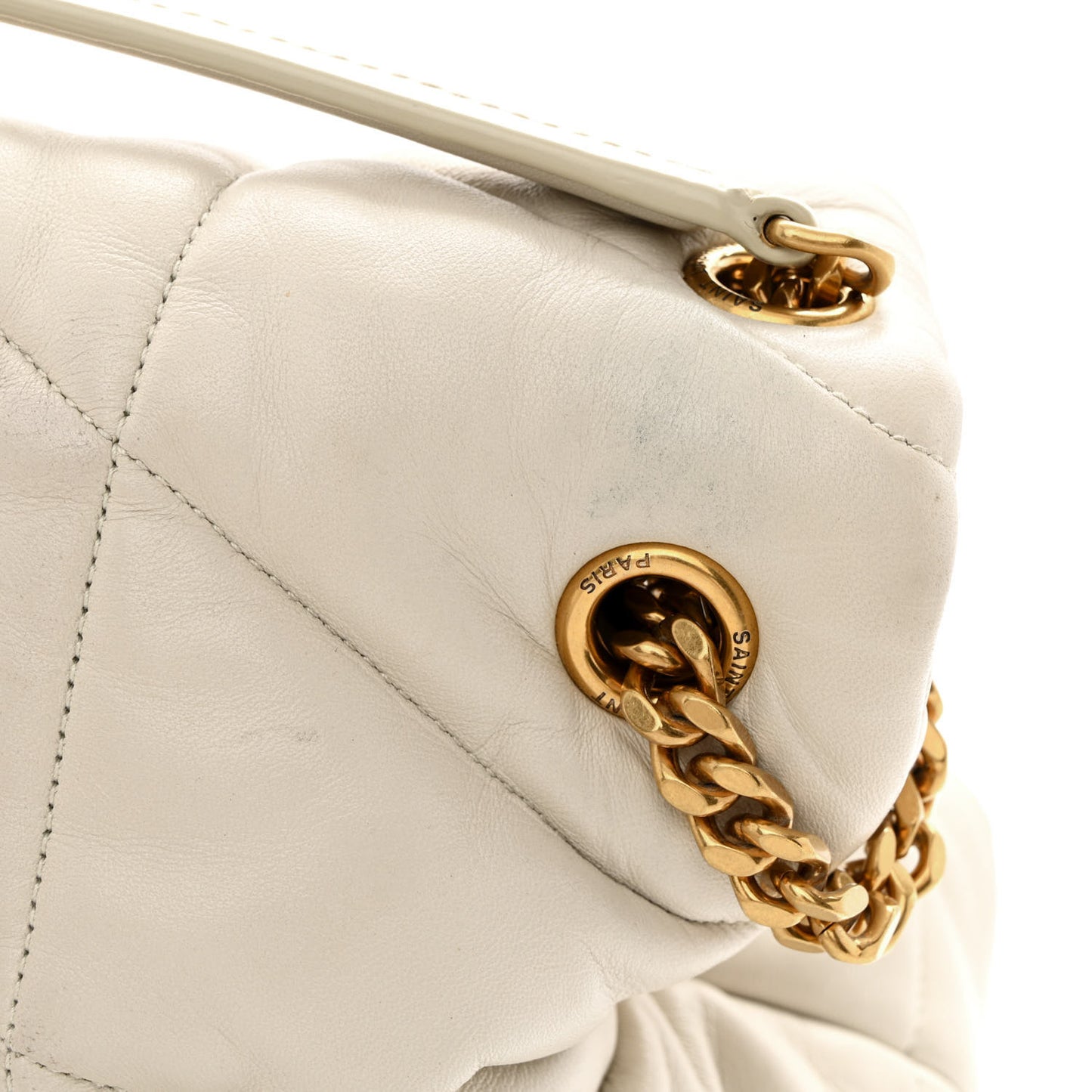 Lambskin Quilted Medium Loulou Puffer Monogram Chain Satchel Crema Soft