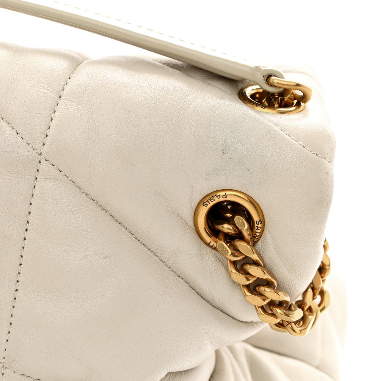 Saint Laurent Lambskin Quilted Medium Loulou Puffer Monogram Chain Satchel Crema Soft 17 of 19