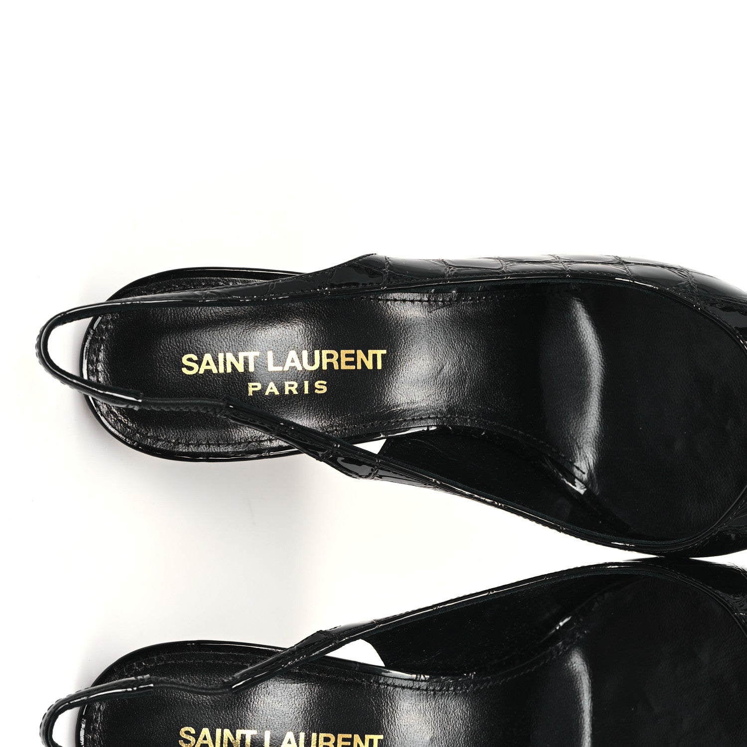 Saint Laurent Patent Crocodile Embossed Opyum 110 Slingback Pumps 37 Black 8 of 10