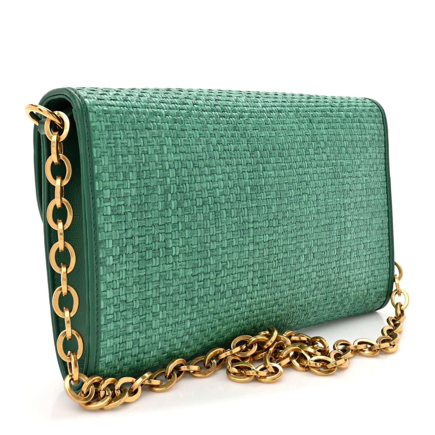 Gucci Straw Azalea Calfskin Mini Horsebit 1955 Chain Shoulder Bag Green Black 3 of 11
