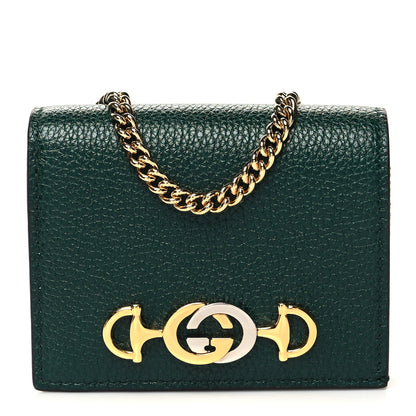 Gucci Grainy Calfskin Zumi Chain Card Case Wallet Vintage Green 1 of 10