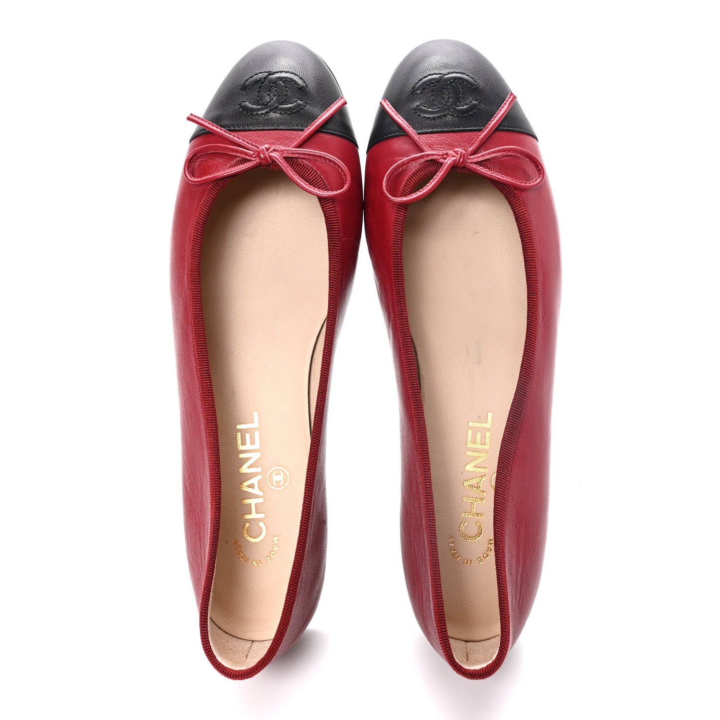 Lambskin CC Cap Toe Ballerina Flats 38.5 Red Black