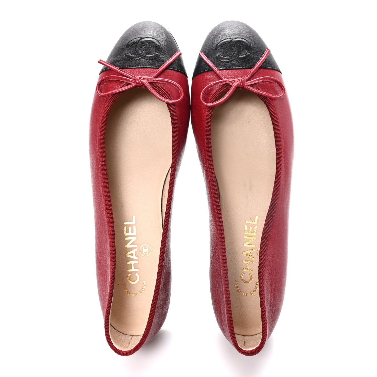 Chanel Lambskin CC Cap Toe Ballerina Flats 38.5 Red Black 2 of 9