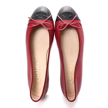 Chanel Lambskin CC Cap Toe Ballerina Flats 38.5 Red Black 2 of 9